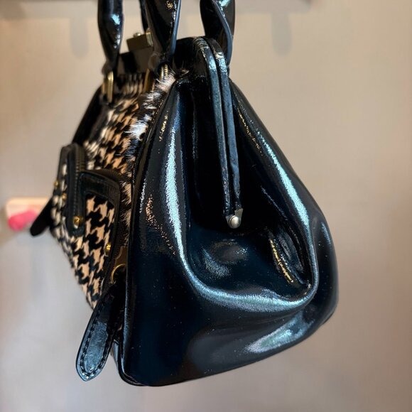 NIB Vintage Cole Haan B+W Houndstooth Calf Hair + Patent Leather Mini Satchel - Picture 9 of 13